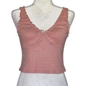 BDG Urban Outfitters Y2K Pink Fitted Tank Size M Dainty Feminine Pointelle Bow